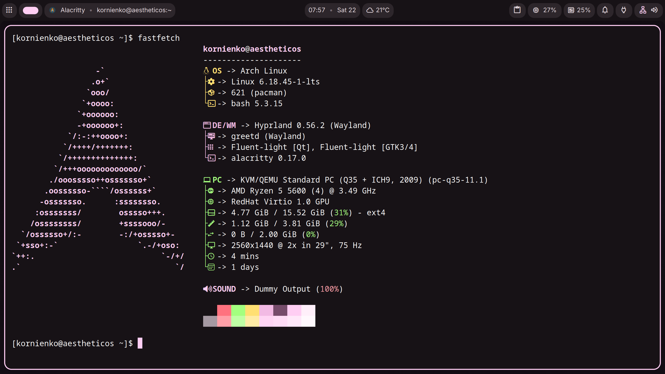 Aelum desktop terminal in dark theme